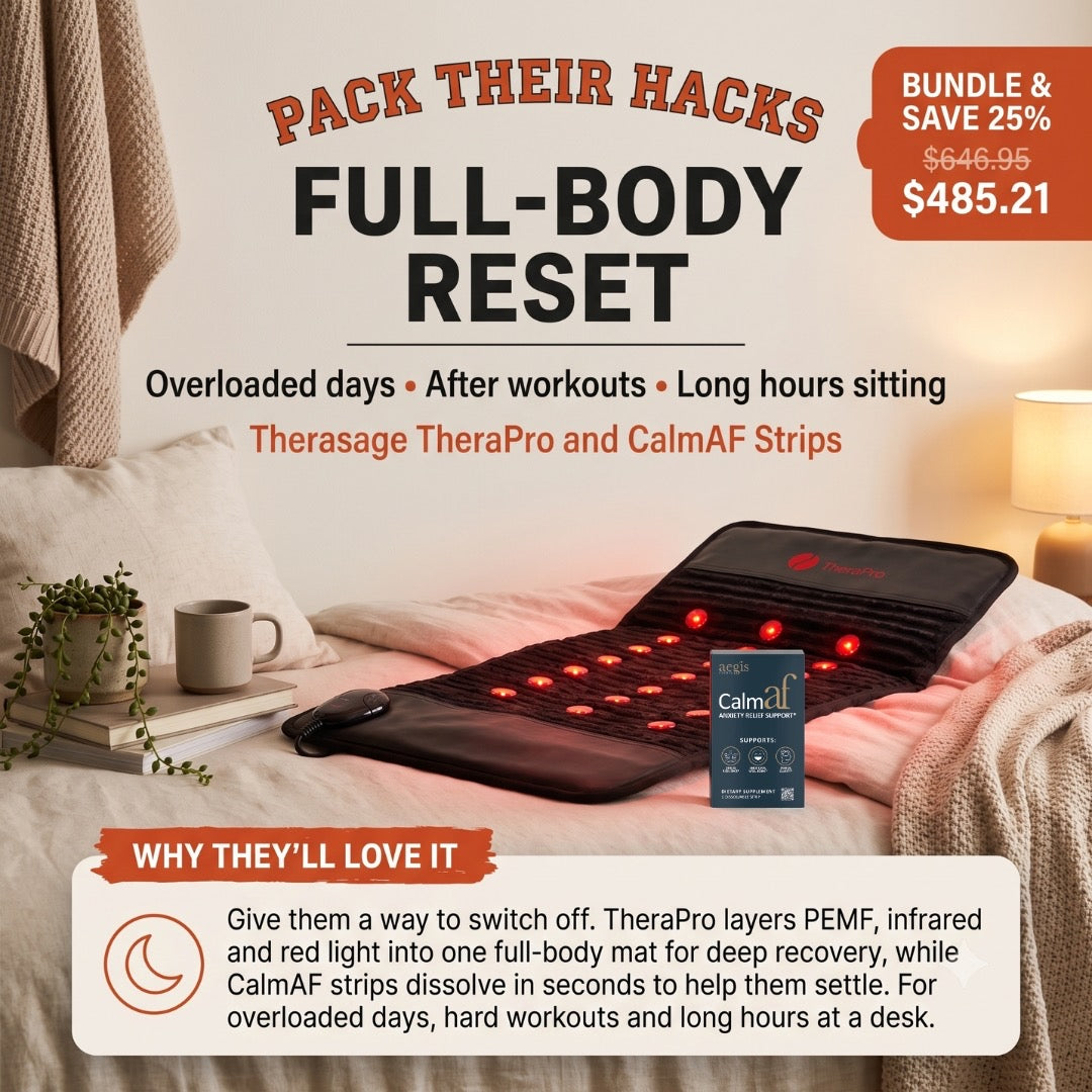 Full-Body Reset bundle: Therasage TheraPro and CalmAF Strips.