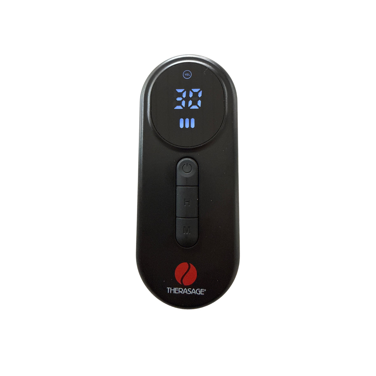 Handheld Mask2Go controller with a digital display and buttons.