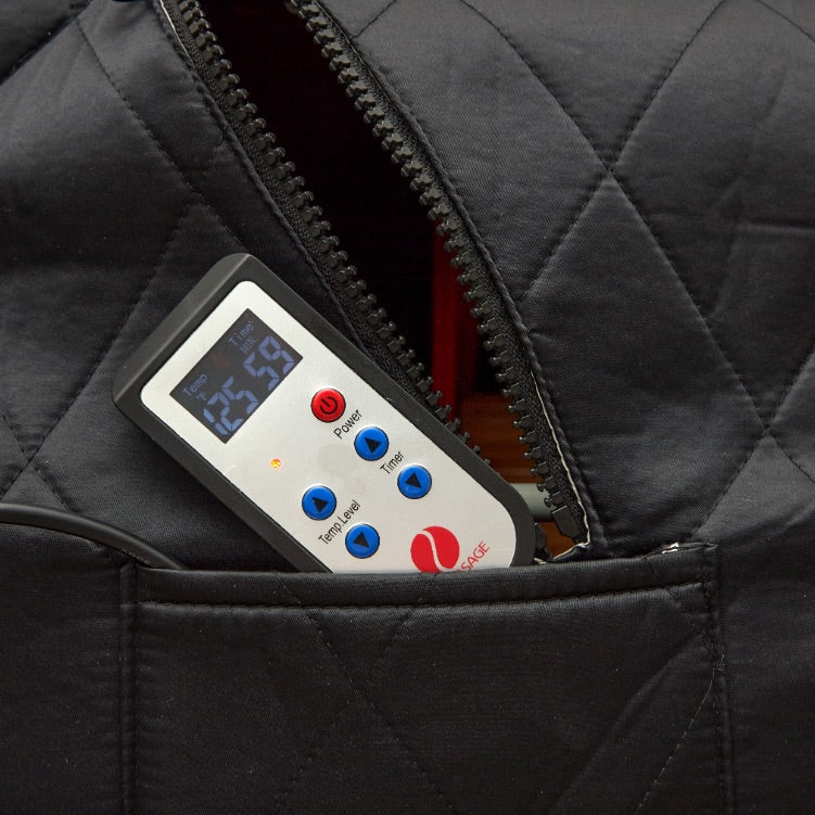 Close up of the controller of the Therasage Thera360 PLUS portable infrared sauna