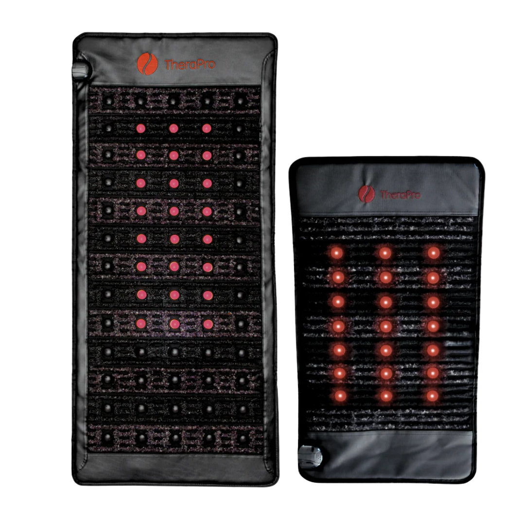 Two sizes of TheraPro recovery pad displayed upright together.