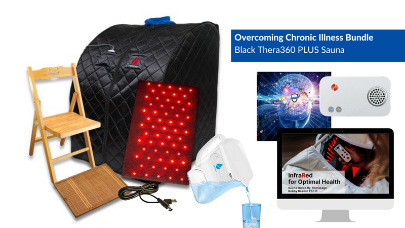 Overcoming Chronic Illness Bundle; Thera360 PLUS Black Personal Infrared Sauna, TheraO3 Ozone Module, TheraH2O Cellular Hydrating Water Pitcher & TheraProtect Cell Phone EMF Remediation & Infrared for Optimal Health eBook
